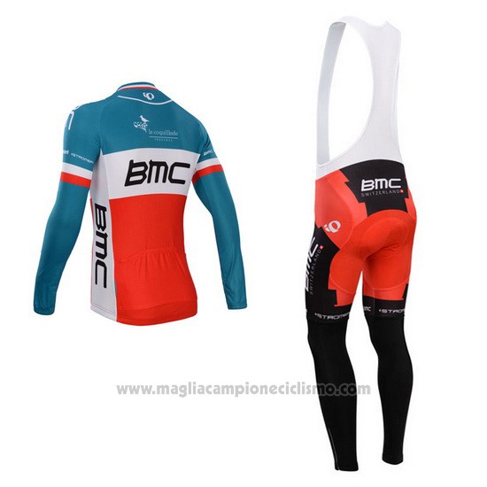 2014 Abbigliamento Ciclismo BMC Campione Italia Blu e Arancione Manica Lunga e Salopette